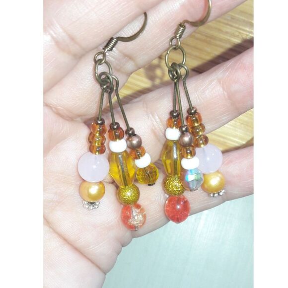 boho earrings 363#mfs Yellow fringe earrings bead dangle earrings Yellows & warm - Picture 4 of 5